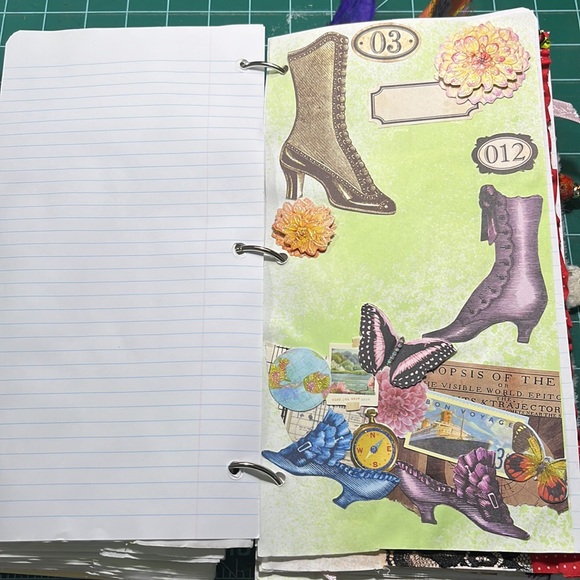 Pink "Hey Diddle Diddle" Junk Journal with Gems and Black Lace Trim - Picture 10 of 12